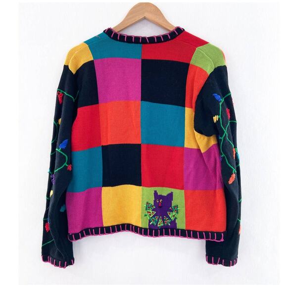 Vintage Novelty Patchwork Dog Christmas Knit Sweater Large Dopamine Dressing - Picture 2 of 10